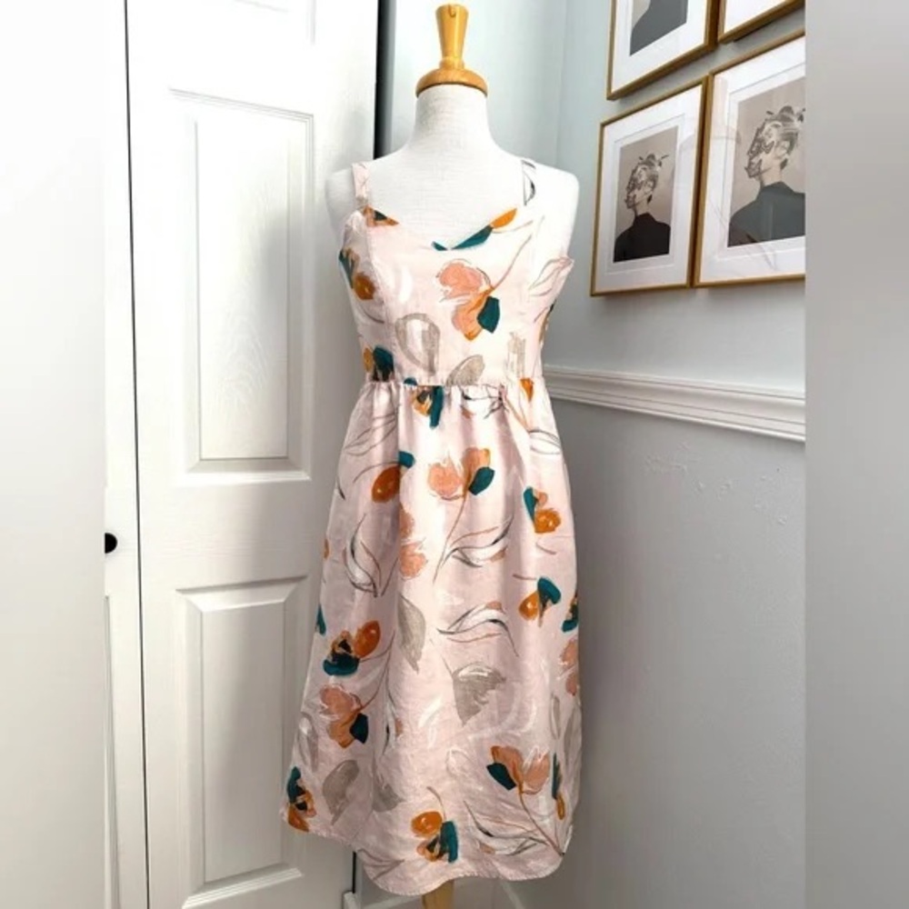 ❣️SOLD❣️ Rachel Zoe 100% Linen Floral Midi Dress - Picture 2 of 5